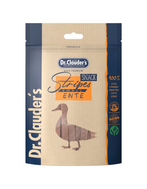 DR. CLAUDER'S CANE/GATTO SNACK STRIPES PICCOLO FILETTO DI ANATRA 80 GR