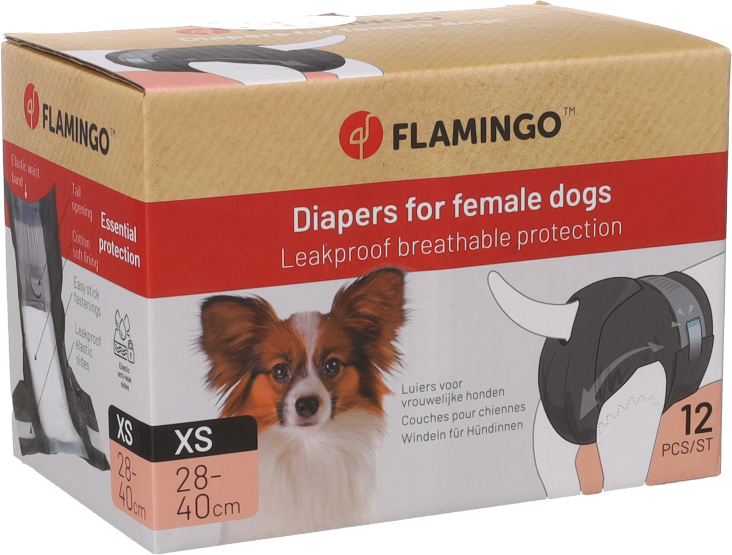 FLAMINGO CANE PANNOLINI PER FEMMINE "DIPY" CF. (12 PZ) TG. "XS" 28-40 CM