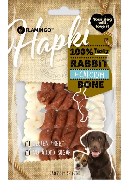 FLAMINGO CANE SNACK "HAPKI" OSSO DI CALCIO CON CONIGLIO 85 GR