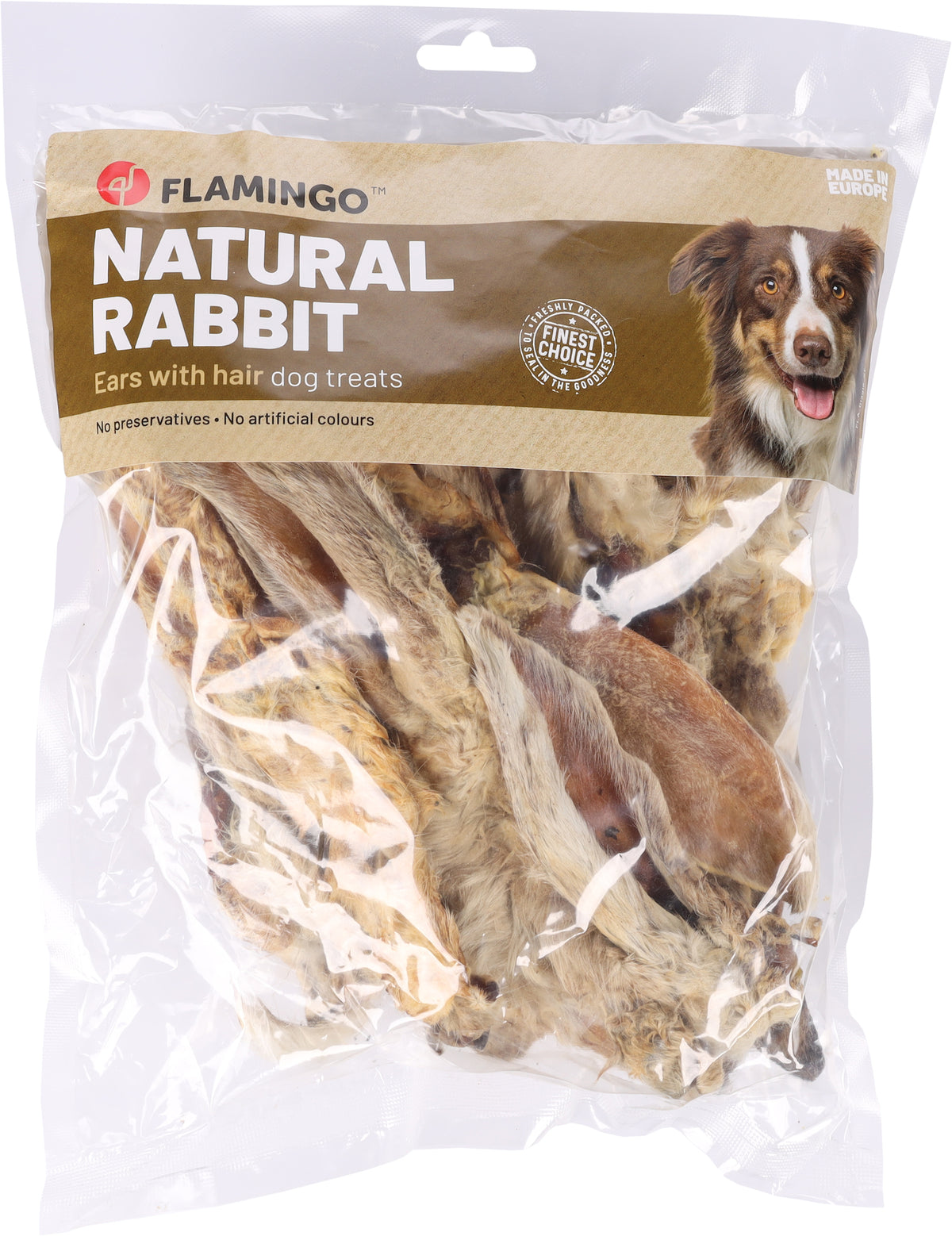 FLAMINGO CANE SNACK NATURE ORECCHIE DI CONIGLIO CON PELO 200 GR