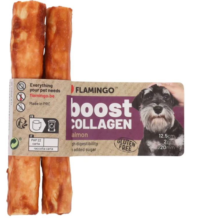 FLAMINGO CANE SNACK "BOOST" BASTONCINO CON SALMONE & COLLAGENE CF. (2 PZ) 12,5 CM