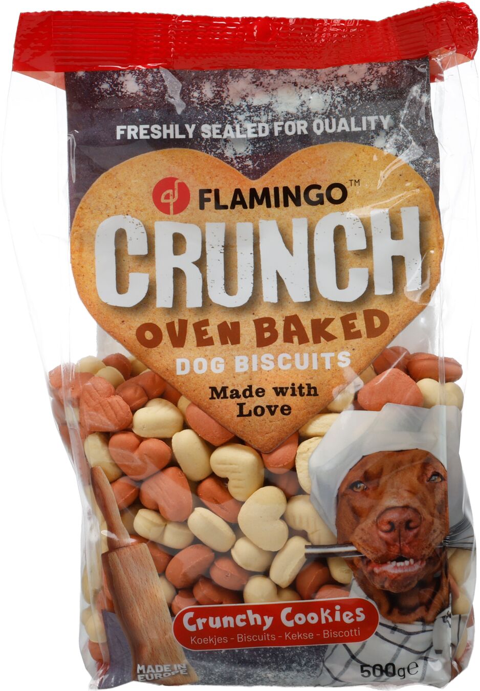 FLAMINGO CANE SNACK "CRUNCH" BISCOTTI CUORICINI MIX 500 GR