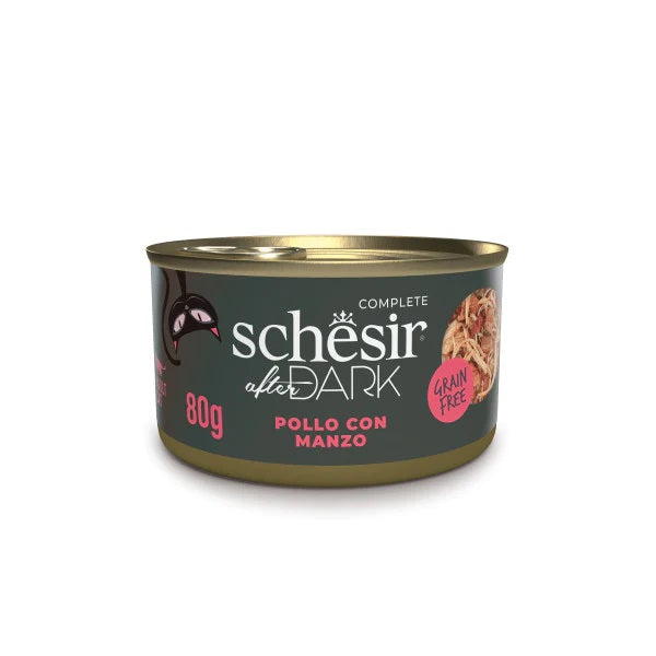 SCHESIR GATTO AFTER DARK GRAIN FREE ADULTO POLLO & MANZO LATTINA 80 GR