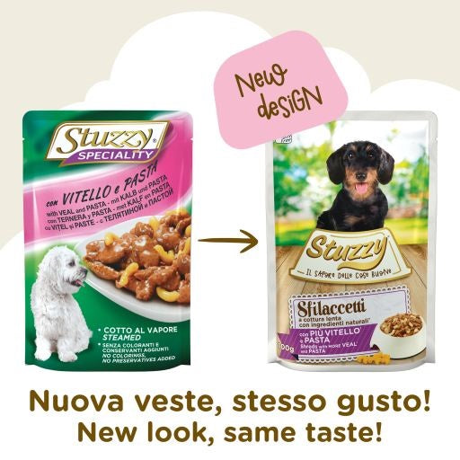 STUZZY CANE SFILACCETTI BUSTA ADULTO VITELLO & PASTA 100 GR