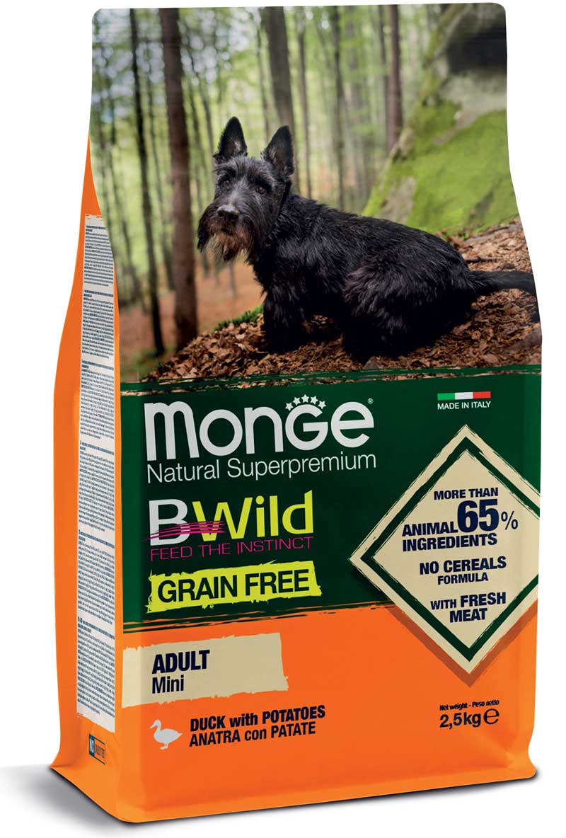 MONGE CANE BWILD GRAIN FREE ADULTO MINI ANATRA & PATATE 2,5 KG