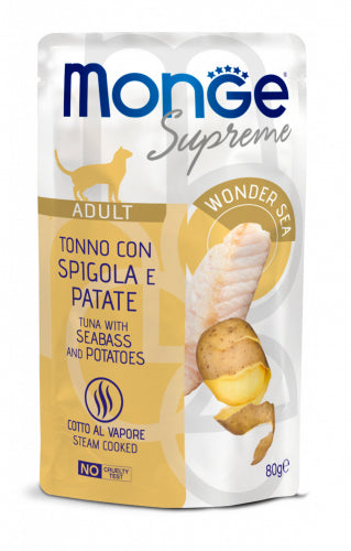 MONGE GATTO SUPREME BUSTA ADULTO TONNO, SPIGOLA & PATATE 80 GR
