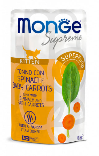 MONGE GATTO SUPREME BUSTA KITTEN TONNO, SPINACI & BABY CARROTS 80 GR