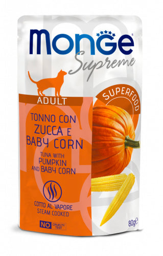 MONGE GATTO SUPREME BUSTA ADULTO TONNO, ZUCCA & BABY CORN 80 GR