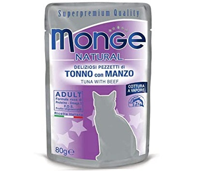 MONGE GATTO NATURAL BUSTA ADULTO TONNO & MANZO 80 GR
