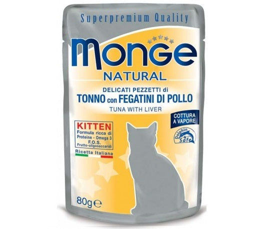 MONGE GATTO NATURAL BUSTA KITTEN TONNO & FEGATINI DI POLLO 80 GR