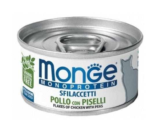 MONGE GATTO MONOPROTEIN LATTINA ADULTO SFILACCETTI POLLO & PISELLI 80 GR