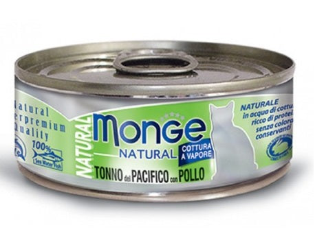 MONGE GATTO NATURAL LATTINA ADULTO TONNO DEL PACIFICO & POLLO 80 GR