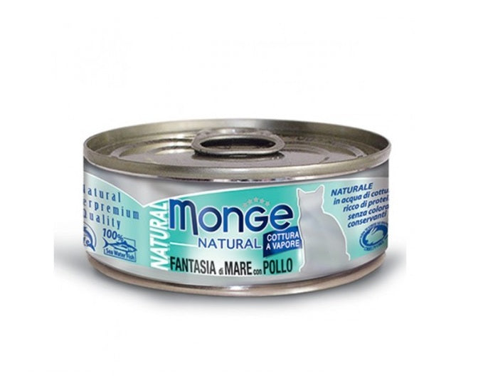 MONGE GATTO NATURAL LATTINA ADULTO FANTASIA DI MARE & POLLO 80 GR