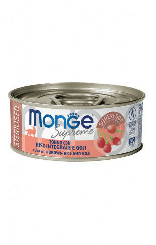 MONGE GATTO SUPREME LATTINA ADULTO STERILIZZATO TONNO, RISO INTEGRALE & GOJI 80 GR