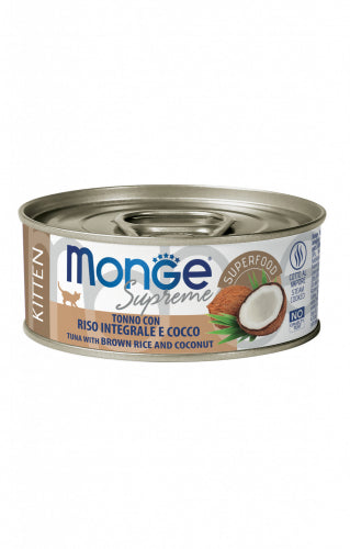 MONGE GATTO SUPREME LATTINA KITTEN TONNO, RISO INTEGRALE & COCCO 80 GR