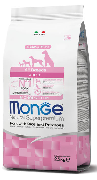 MONGE CANE NATURAL SUPERPREMIUM ADULTO ALL BREEDS MAIALE, RISO & PATATE 2,5 KG