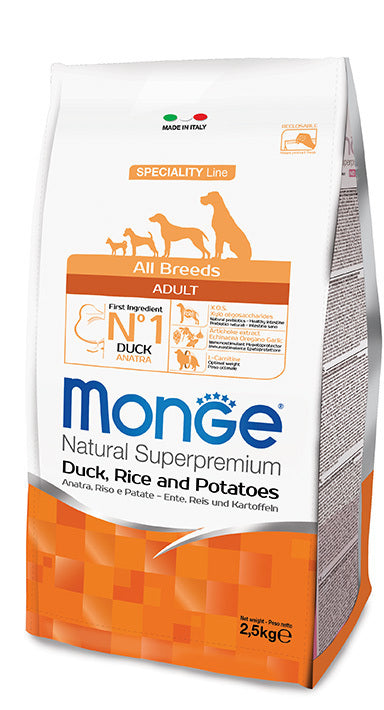 MONGE CANE NATURAL SUPERPREMIUM ADULTO ALL BREEDS ANATRA, RISO & PATATE 12 KG