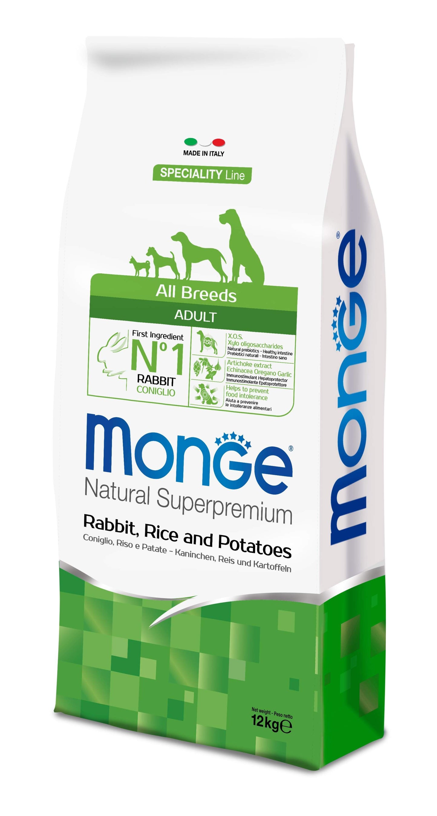 MONGE CANE NATURAL SUPERPREMIUM ADULTO ALL BREEDS CONIGLIO, RISO & PATATE 12 KG