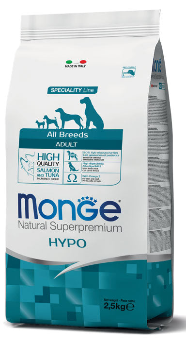 MONGE CANE NATURAL SUPERPREMIUM HYPOALLERGENIC ADULTO ALL BREEDS SALMONE & TONNO 2,5 KG