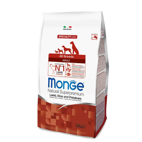 MONGE CANE NATURAL SUPERPREMIUM ADULTO ALL BREEDS AGNELLO, RISO & PATATE 12 KG