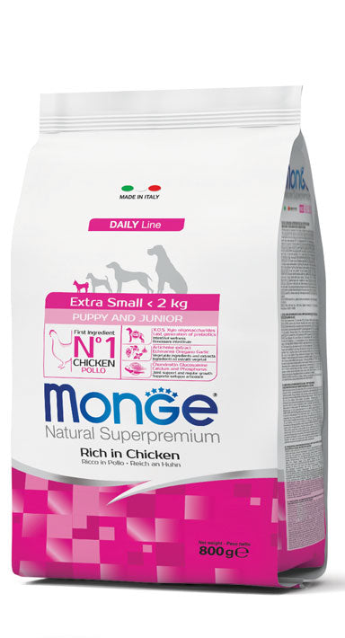 MONGE CANE NATURAL SUPERPREMIUM PUPPY&JUNIOR EXTRA SMALL POLLO 800 GR