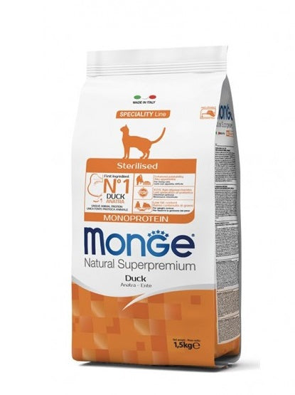 MONGE GATTO NATURAL SUPERPREMIUM ADULTO STERILIZZATO ANATRA 1,5 KG