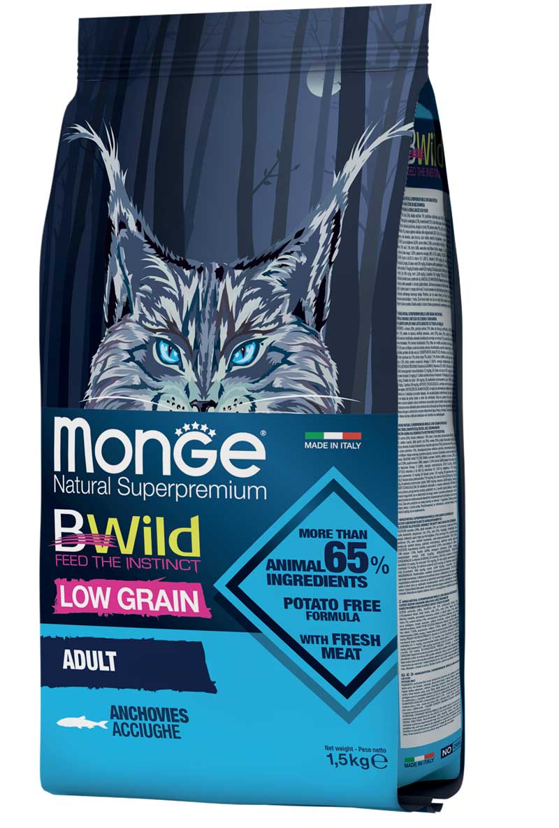 MONGE GATTO BWILD LOW GRAIN ADULTO ACCIUGHE 1,5 KG
