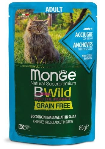 MONGE GATTO BWILD GRAIN FREE BUSTA ADULTO ACCIUGHE & ORTAGGI 85 GR