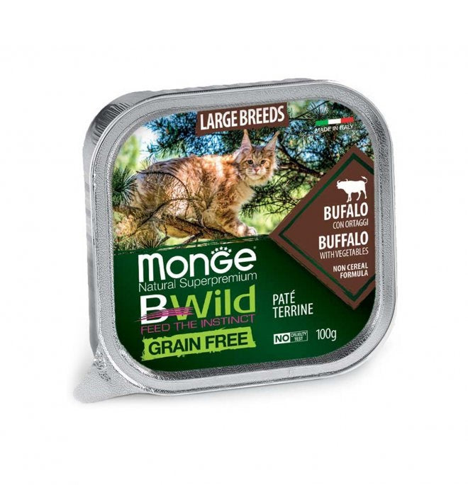 MONGE GATTO BWILD GRAIN FREE VASCHETTA ADULTO LARGE BREEDS BUFALO & ORTAGGI 100 GR