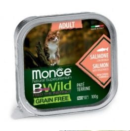 MONGE GATTO BWILD GRAIN FREE VASCHETTA ADULTO SALMONE & ORTAGGI 100 GR