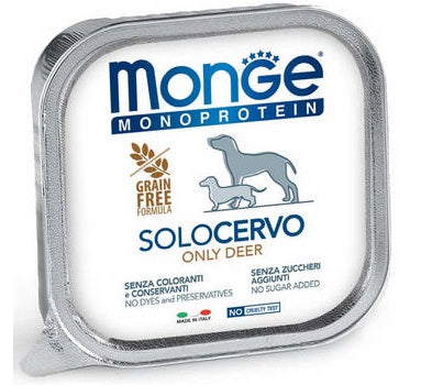MONGE CANE MONOPROTEIN VASCHETTA ADULTO SOLO CERVO 150 GR