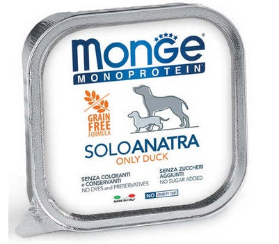 MONGE CANE MONOPROTEIN VASCHETTA ADULTO SOLO ANATRA 150 GR