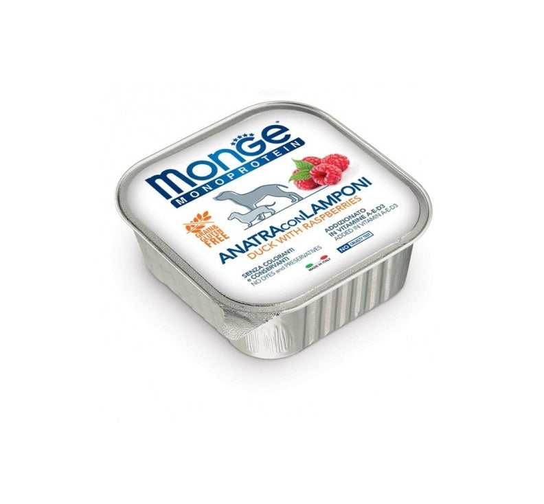 MONGE CANE MONOPROTEIN VASCHETTA ADULTO ANATRA & LAMPONI 150 GR