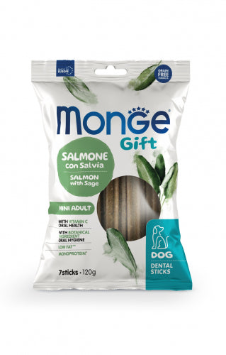 MONGE CANE GIFT SNACK ADULTO MINI SALMONE & SALVIA 120 GR