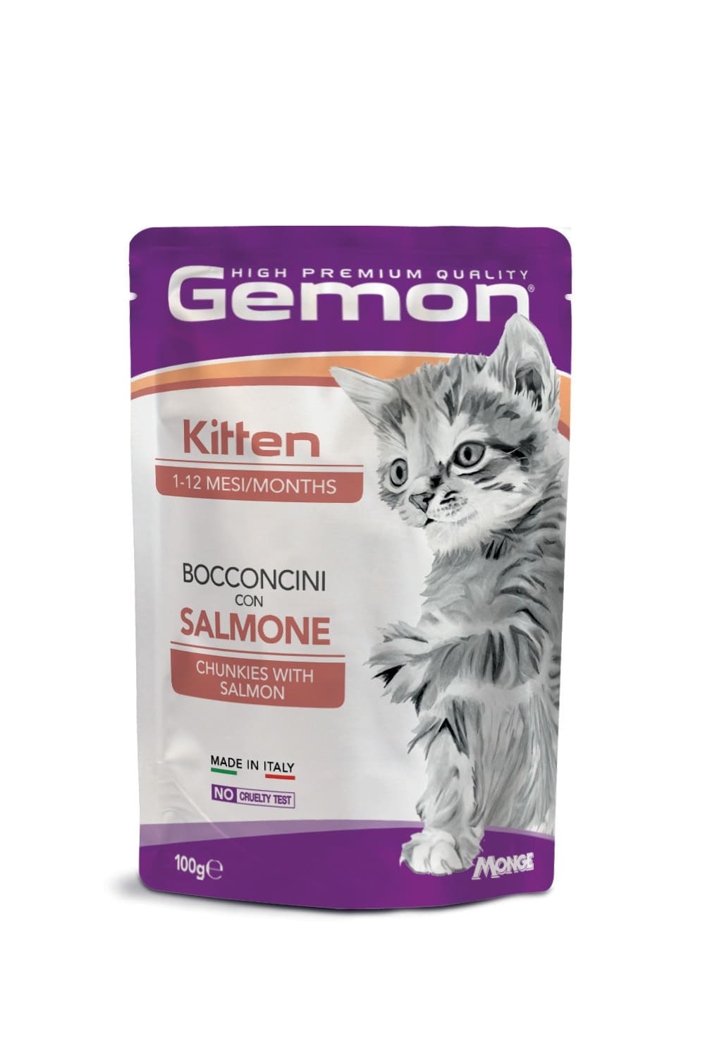 GEMON GATTO BOCCONCINI KITTEN SALMONE BUSTA 100 GR