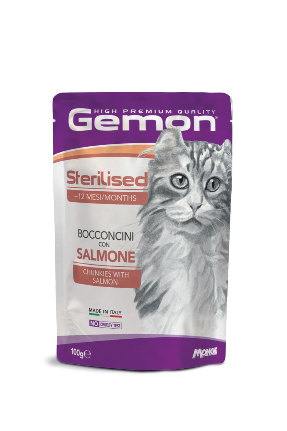 GEMON GATTO BOCCONCINI ADULTO STERILIZZATO SALMONE BUSTA 100 GR