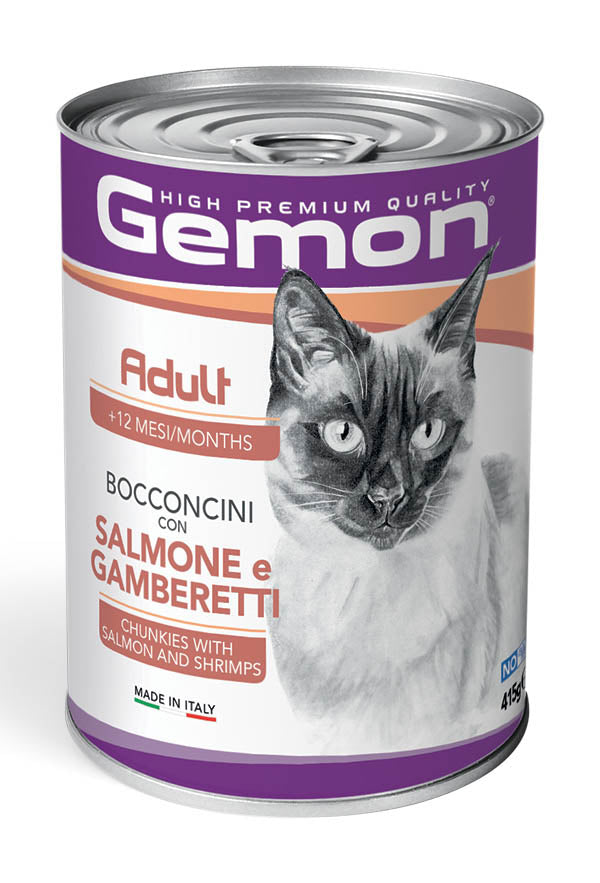 GEMON GATTO BOCCONCINI ADULTO SALMONE & GAMBERETTI LATTINA 415 GR