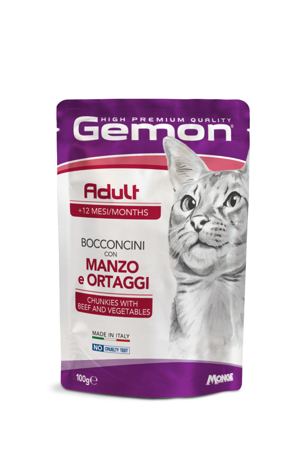 GEMON GATTO BOCCONCINI ADULTO MANZO & VERDURE BUSTA 100 GR