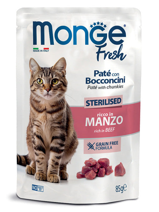 MONGE GATTO FRESH BUSTA ADULTO STERILIZZATO MANZO 85 GR