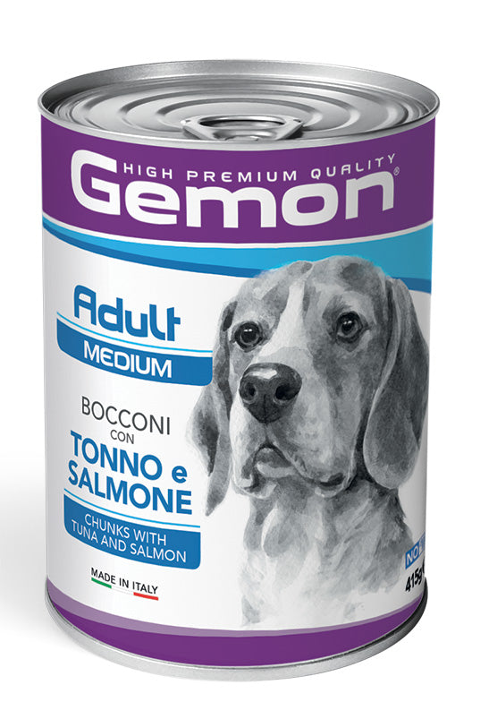 GEMON CANE BOCCONI ADULTO MEDIUM TONNO & SALMONE LATTINA 415 GR