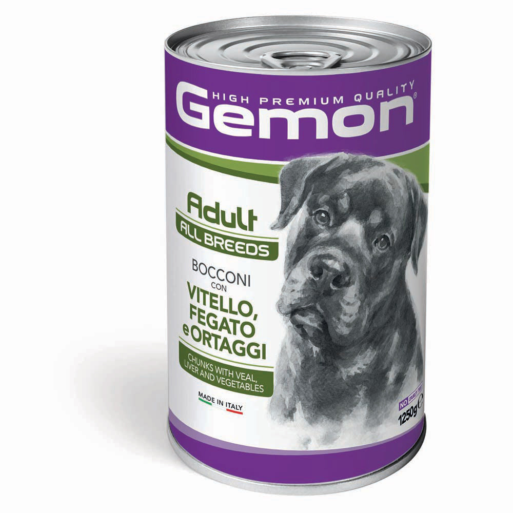 GEMON CANE BOCCONI ADULTO ALL BREEDS VITELLO, FEGATO & ORTAGGI LATTINA 1250 GR