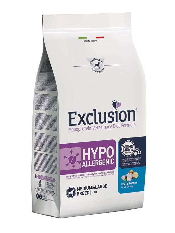 EXCLUSION CANE DIET HYPOALLERGENIC ADULTO MEDIUM&LARGE PESCE & PATATE 12 KG