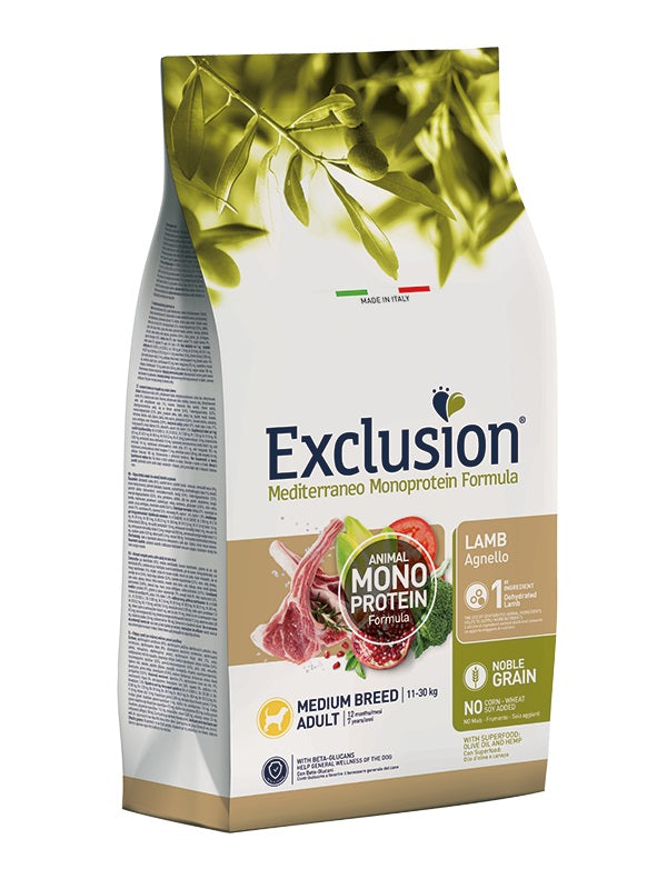 EXCLUSION CANE MEDITERRANEO ADULTO MEDIUM AGNELLO 12 KG