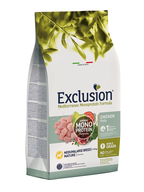 EXCLUSION CANE MEDITERRANEO MATURE MEDIUM&LARGE POLLO 12 KG