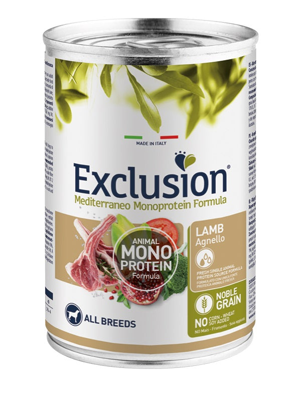 EXCLUSION CANE MEDITERRANEO ADULTO ALL BREEDS AGNELLO LATTINA 400 GR