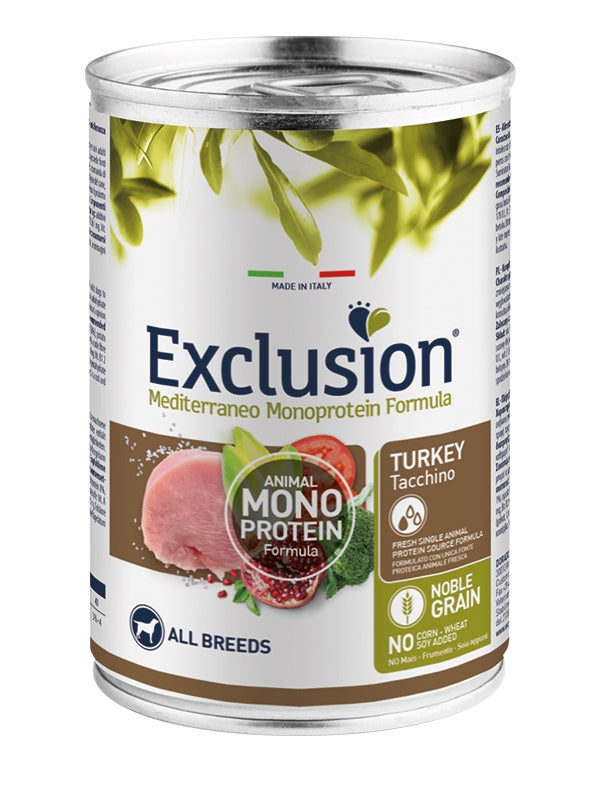 EXCLUSION CANE MEDITERRANEO ADULTO ALL BREEDS TACCHINO LATTINA 400 GR