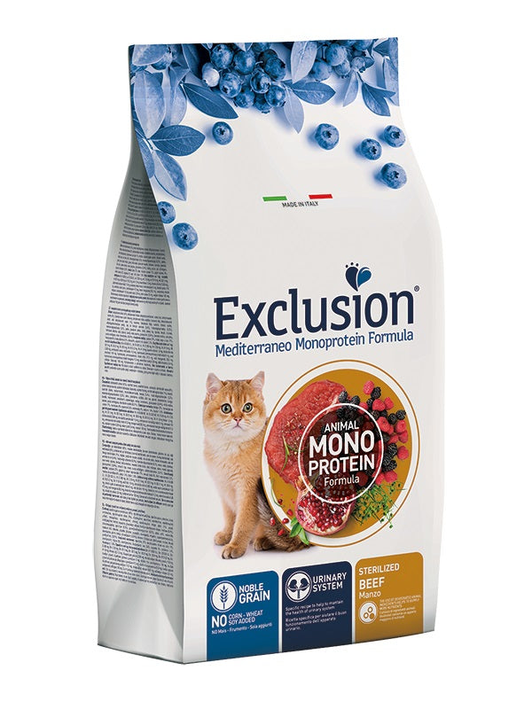 EXCLUSION GATTO MEDITERRANEO ADULTO STERILIZZATO MANZO 12 KG
