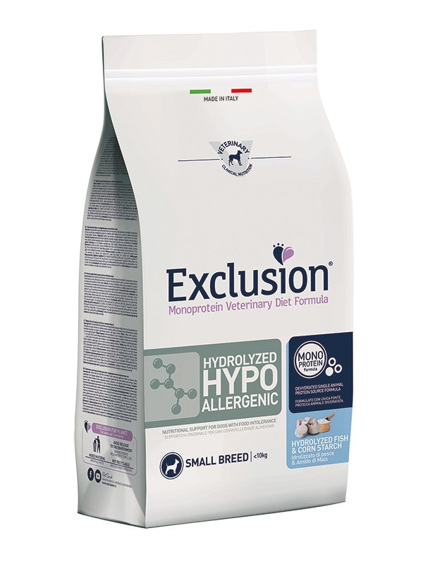 EXCLUSION CANE DIET HYDROLYZED HYPOALLERGENIC ADULTO SMALL PESCE & AMIDO DI MAIS 2 KG