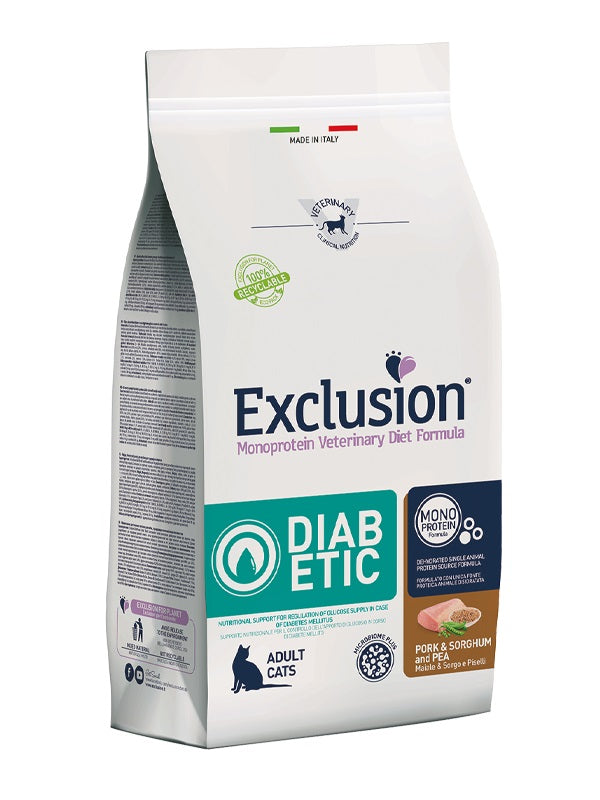 EXCLUSION GATTO DIET DIABETIC ADULTO MAIALE, SORGO & PISELLI 1,5 KG