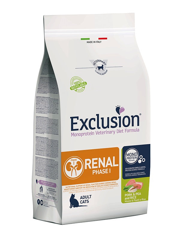 EXCLUSION GATTO DIET RENAL FASE 1 ADULTO MAIALE, PISELLI & RISO 300 GR